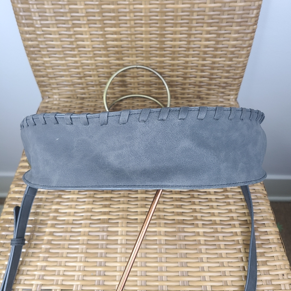 Anthropologie Bag Marla Circle Whipstitched Gray Body Brass Hardware Boho Large - Picture 9 of 14